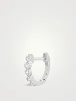 14K White Gold Bezel Huggie Hoop Earring With Diamonds