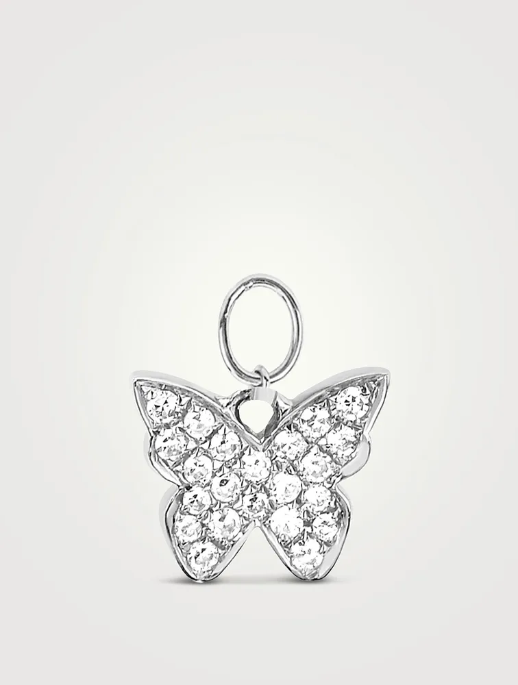 14K White Gold Butterfly Huggie Charm With Diamonds