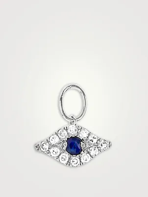 14K White Gold Evil Eye Huggie Charm With Blue Sapphire And Diamonds