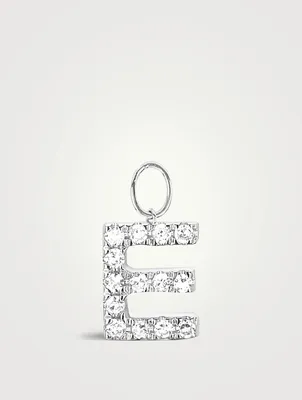 14K White Gold "E" Intial Huggie Charm With Diamonds