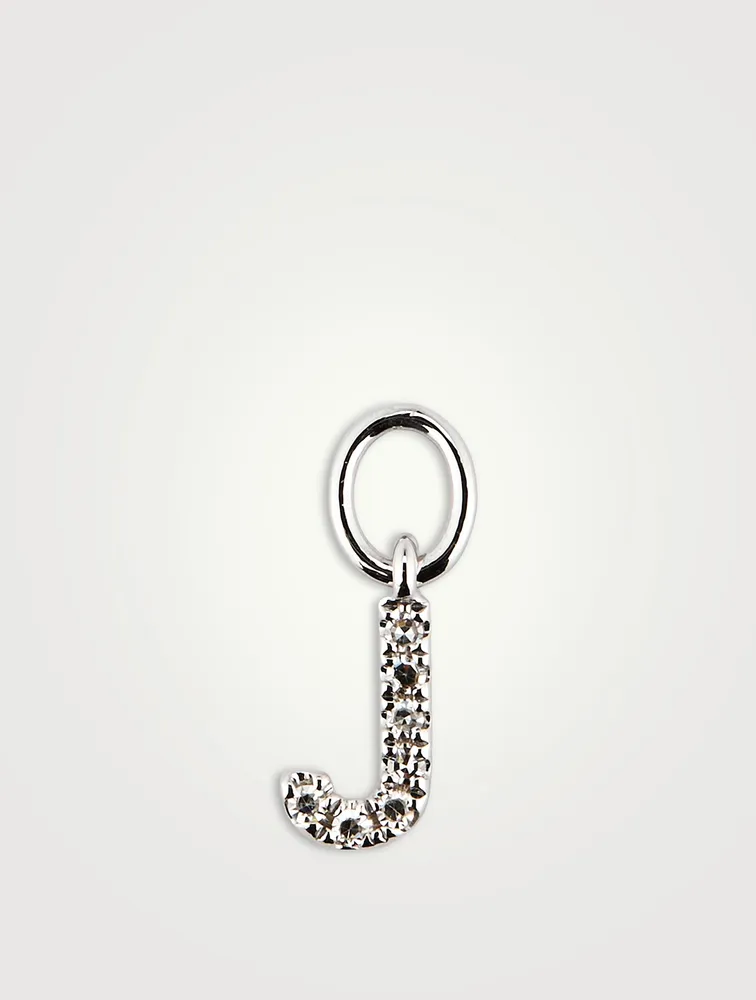 14K White Gold Diamond "J" Initial Huggie Charm