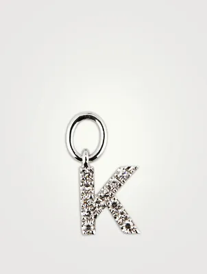 14K White Gold Diamond "K" Initial Huggie Charm