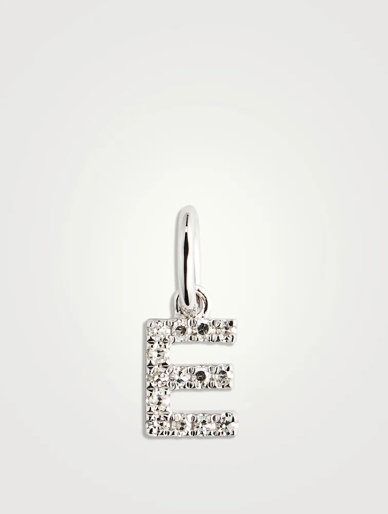 14K White Gold Diamond "E" Initial Necklace Charm