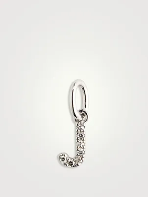 14K White Gold Diamond "J" Initial Necklace Charm