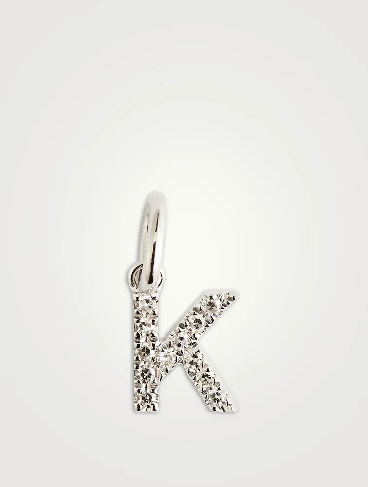 14K White Gold Diamond "K" Initial Necklace Charm