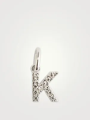 14K White Gold Diamond "K" Initial Necklace Charm