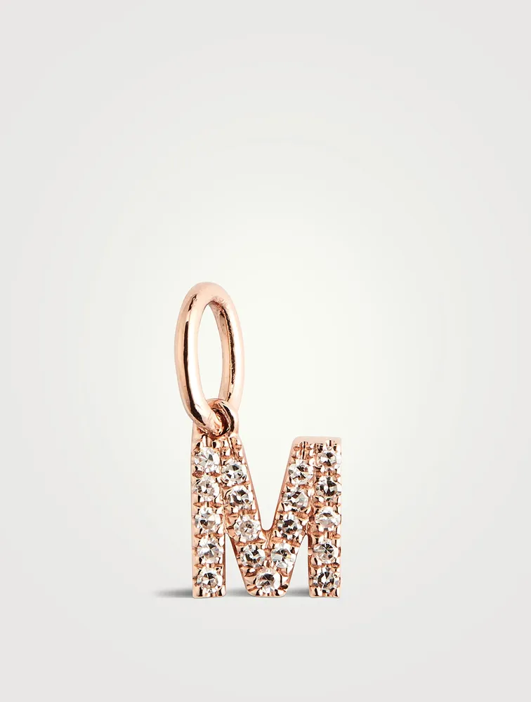 14K Rose Gold Diamond "M" Initial Necklace Charm