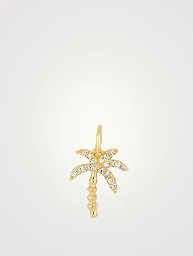 14K Gold Wild Palm Charm Pendant With Diamonds