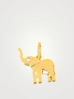 14K Gold Lucky Elephant Necklace Charm Pendant With Diamond