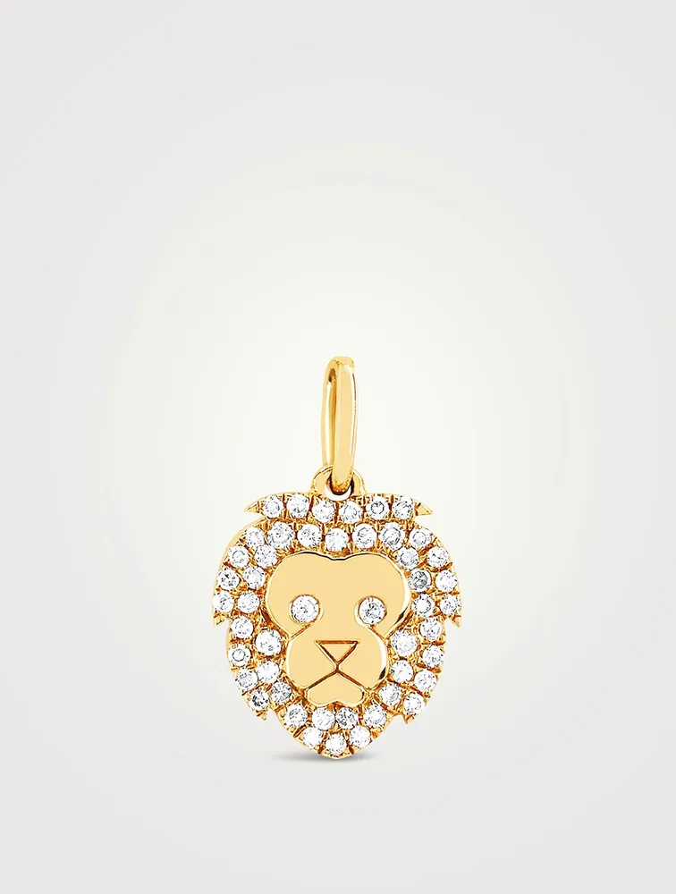 14K Gold Lion Necklace Charm Pendant With Diamonds