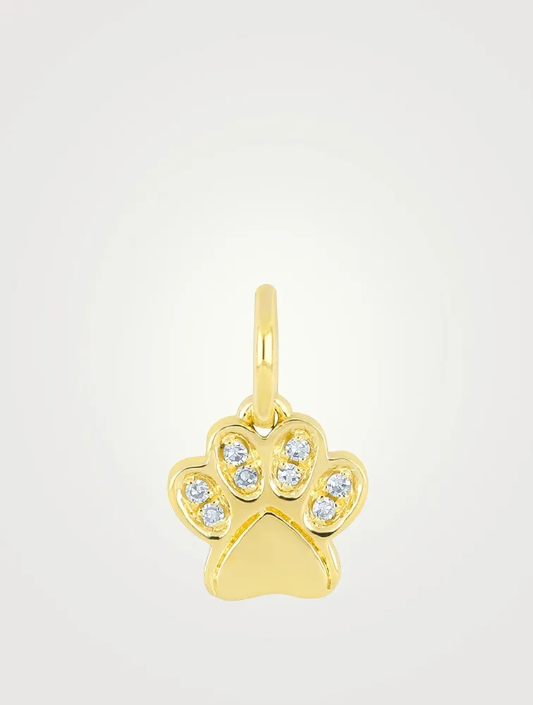 14K Gold Paw Necklace Charm Pendant With Diamonds