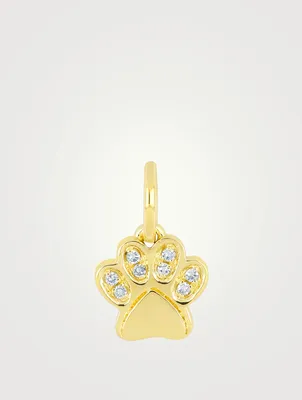 14K Gold Paw Necklace Charm Pendant With Diamonds