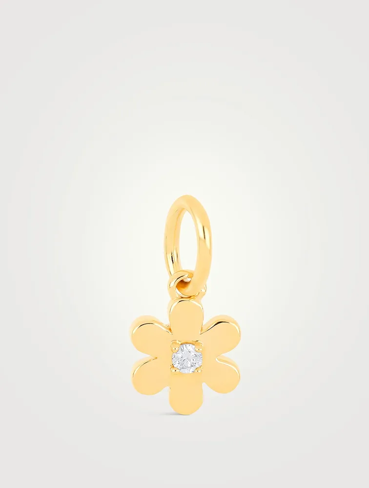 14K Gold Daisy Charm Pendant With Diamond