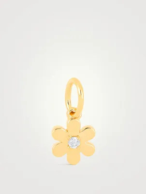 14K Gold Daisy Charm Pendant With Diamond