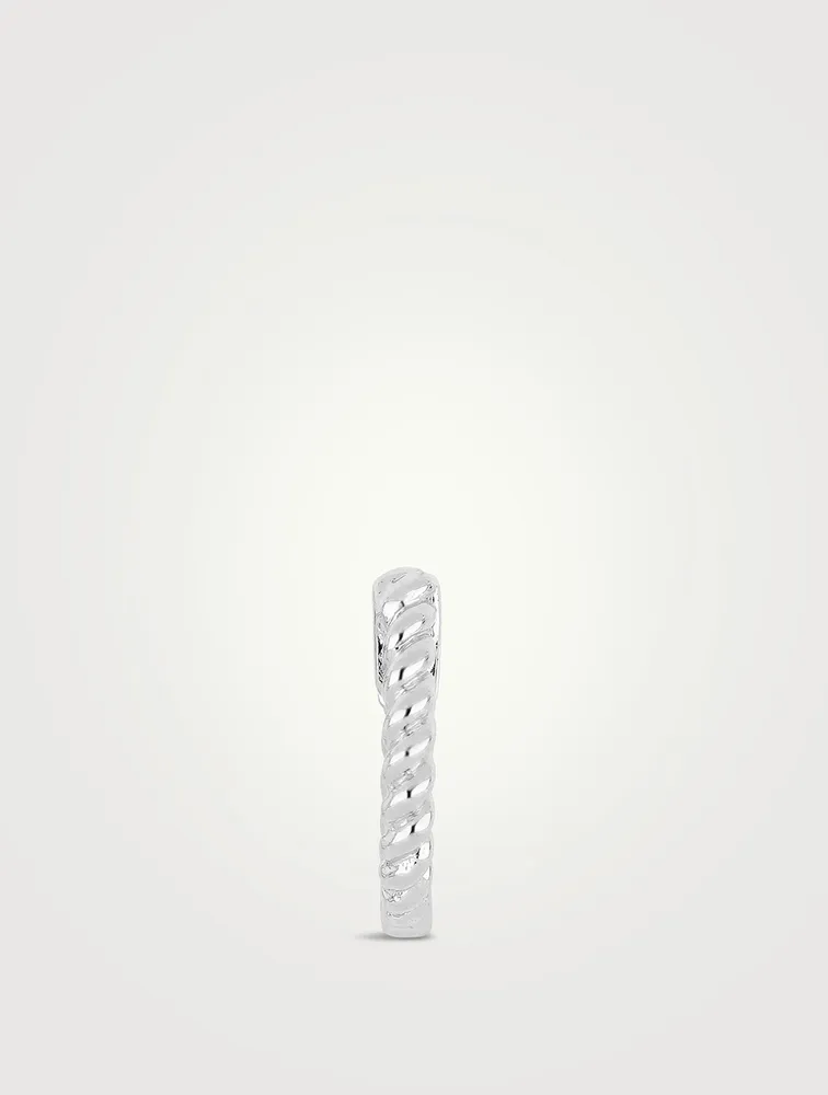 Mini 14K White Gold Twist Huggie Hoop Earring