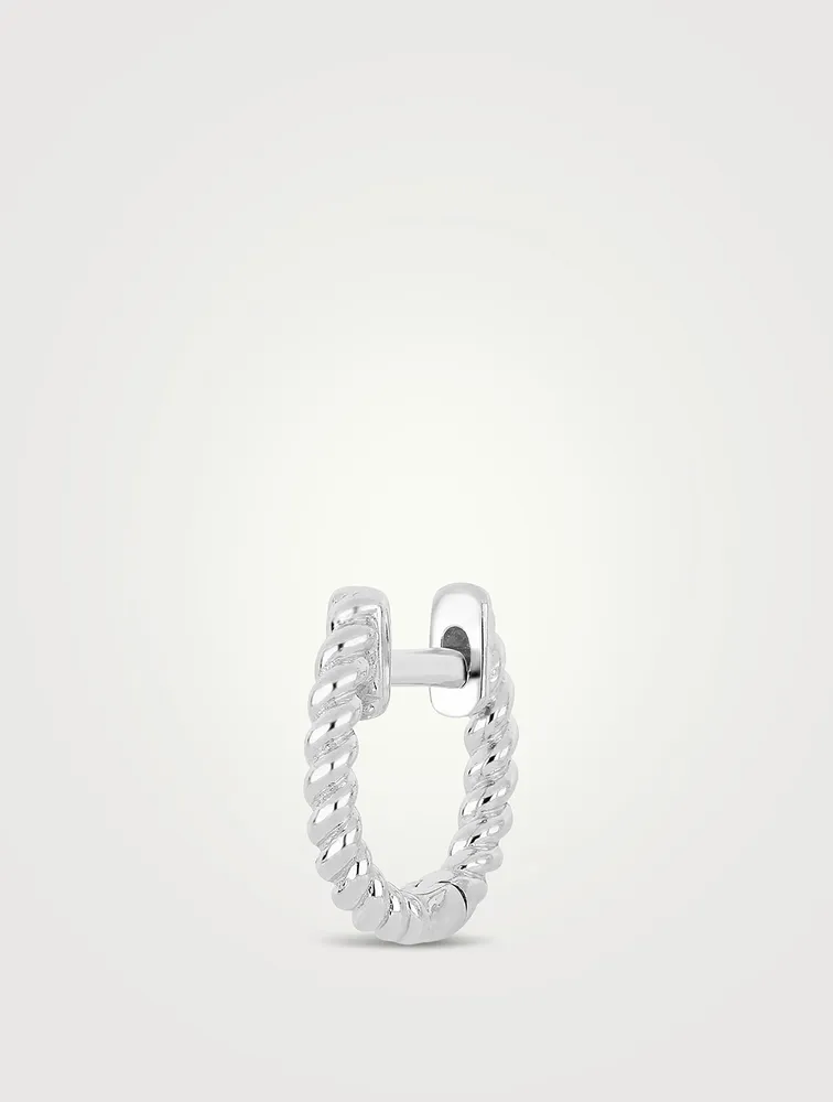 Mini 14K White Gold Twist Huggie Hoop Earring