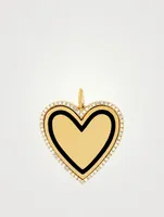 14K Gold Black Enamel Heart Charm Pendant With Diamonds