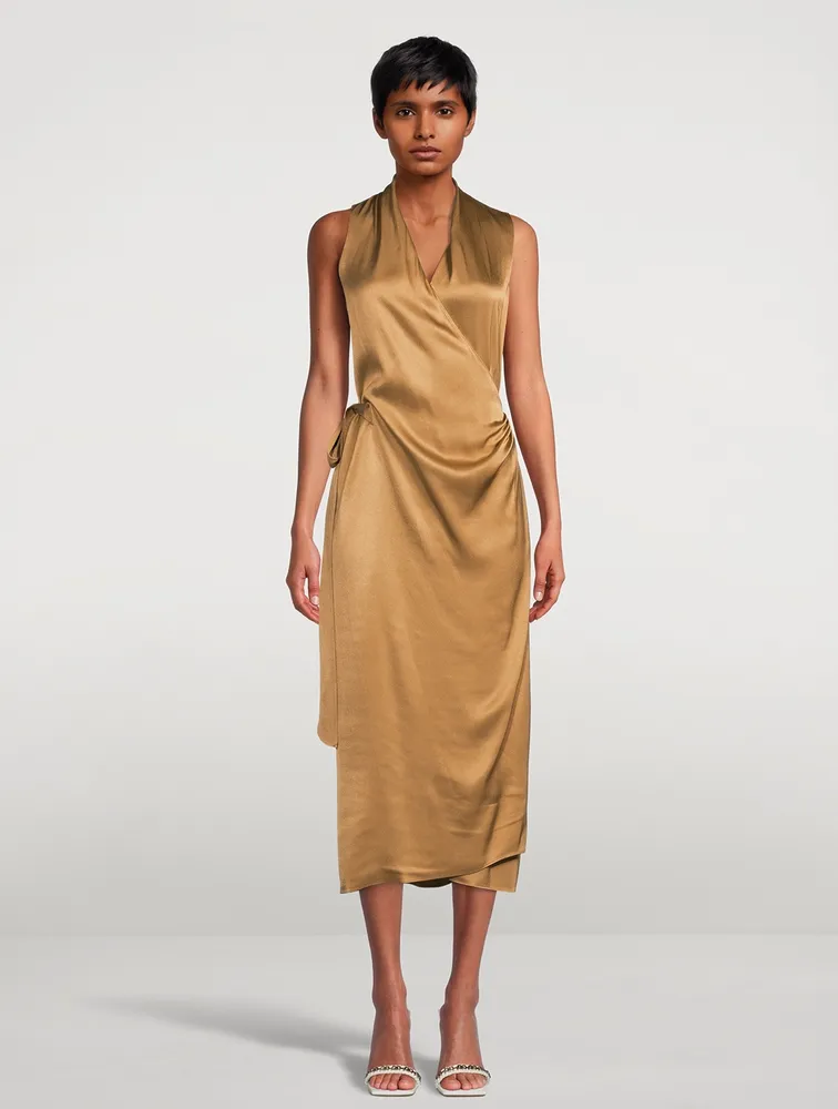 Satin Draped Wrap Dress