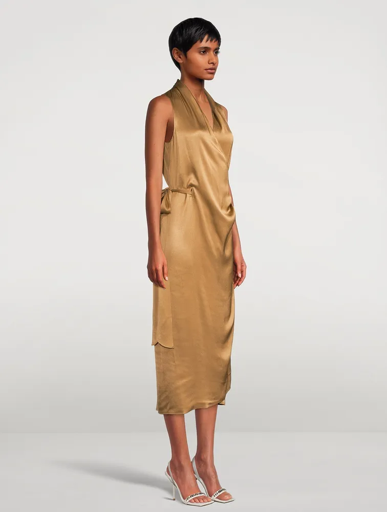 Satin Draped Wrap Dress