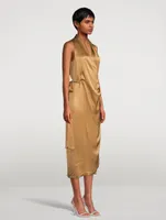 Satin Draped Wrap Dress