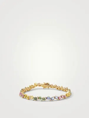 Fireworks 18K Gold Tennis Bracelet With Pastel Sapphires And Diamonds