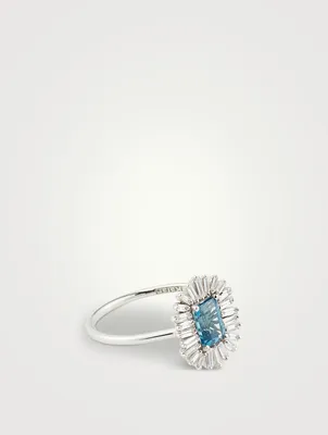 One-Of-A-Kind 18K White Gold Ring With London Blue Topaz And Diamonds