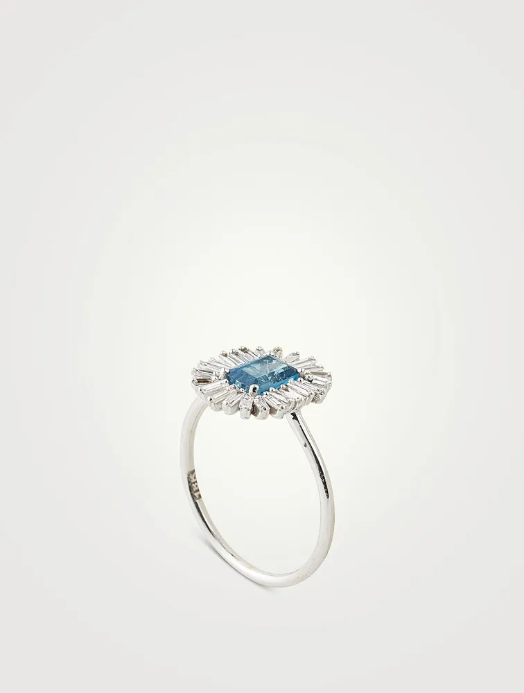 One-Of-A-Kind 18K White Gold Ring With London Blue Topaz And Diamonds