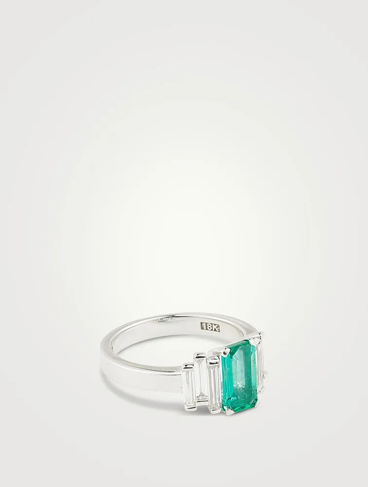 One-Of-A-Kind 18K White Gold Emerald Ring With Diamonds