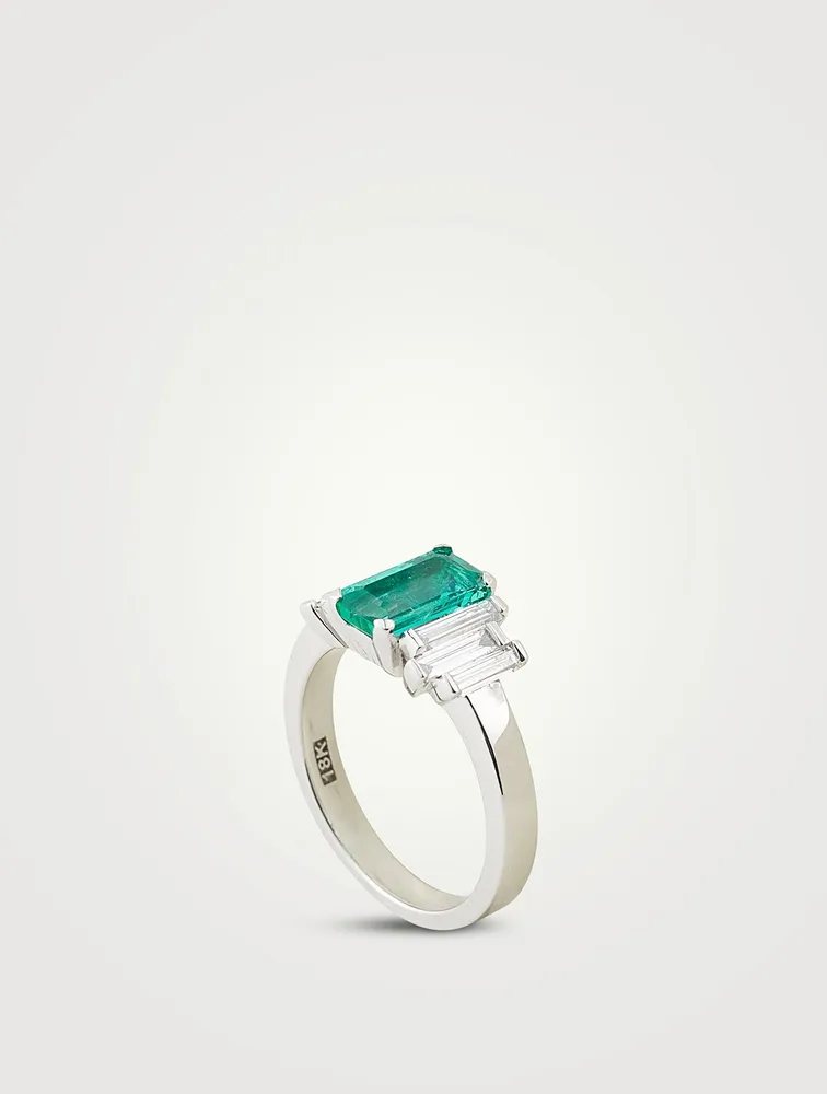 One-Of-A-Kind 18K White Gold Emerald Ring With Diamonds