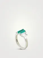 One-Of-A-Kind 18K White Gold Emerald Ring With Diamonds