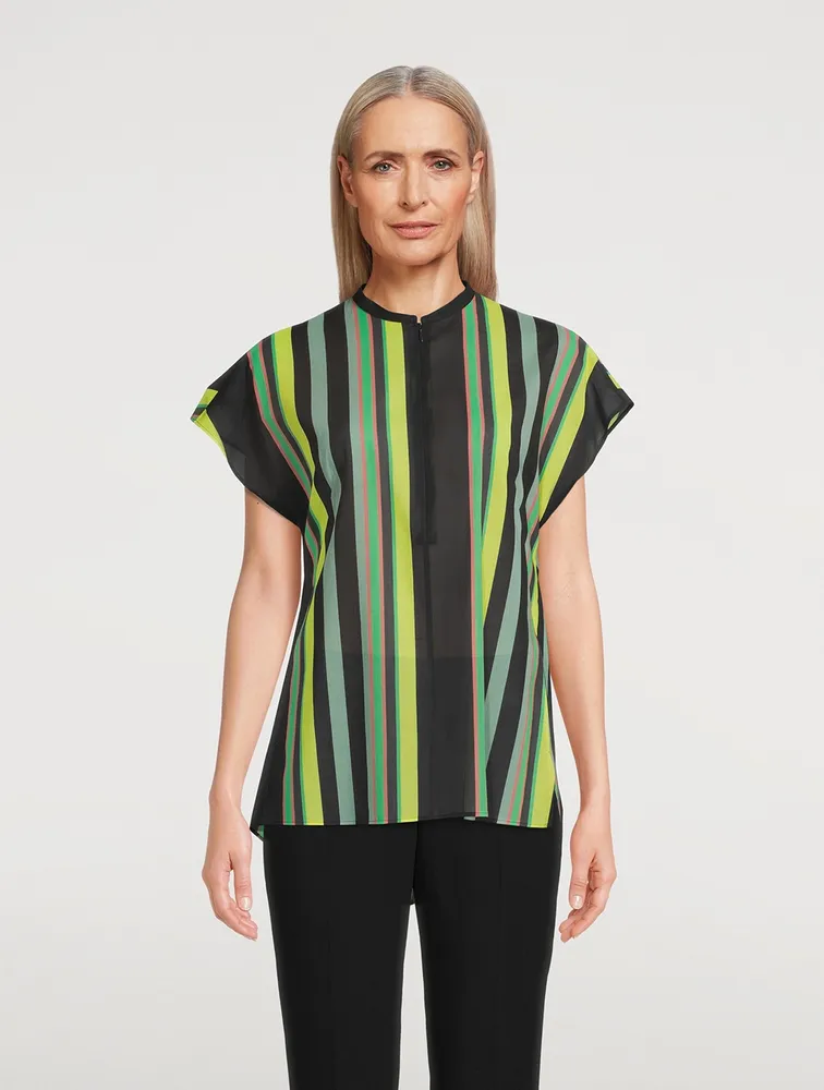 Cotton Voile Tunic In Stripe Print