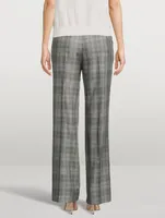 Cashmere Silk Gabardine Wide-Leg Trousers Check Print