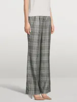 Cashmere Silk Gabardine Wide-Leg Trousers Check Print