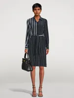 Silk Crêpe Side-Tie Shirt Dress In Stripe Print