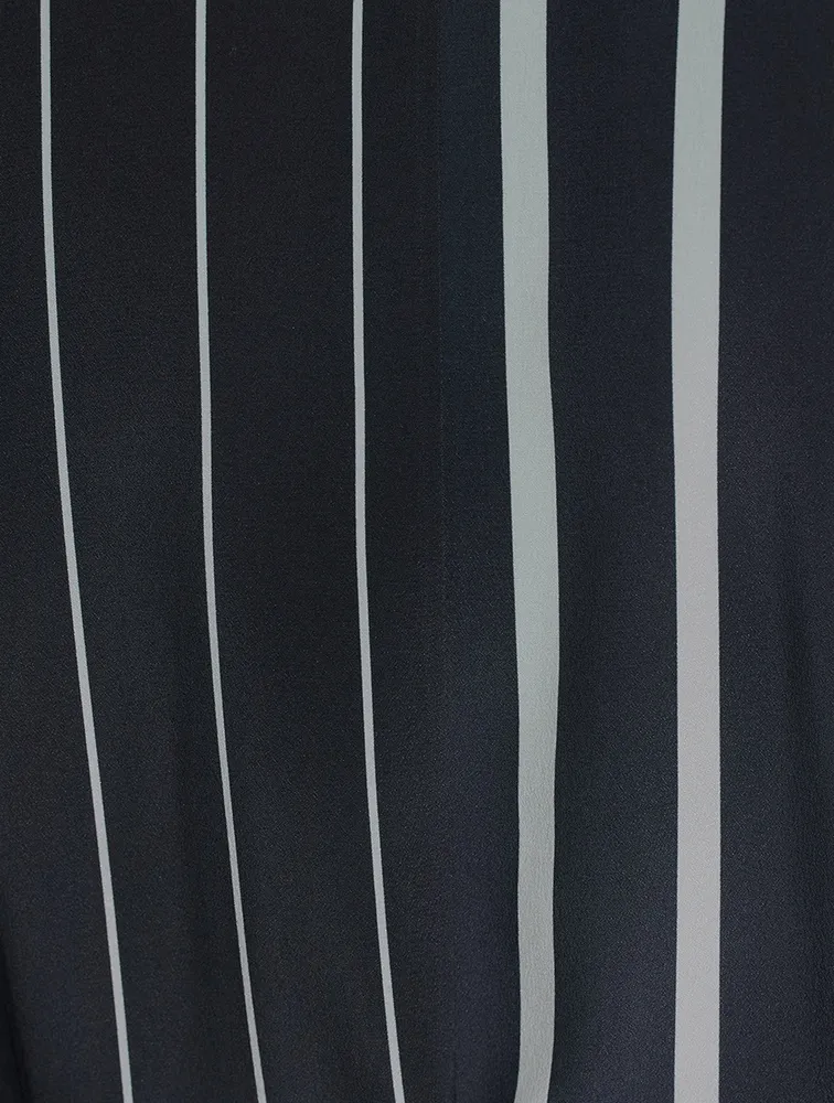 Silk Crêpe Side-Tie Shirt Dress In Stripe Print