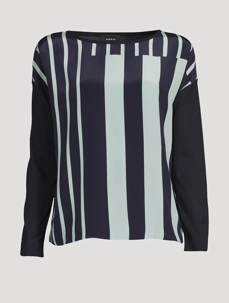 Silk Crepe Blouse In Stripe Print