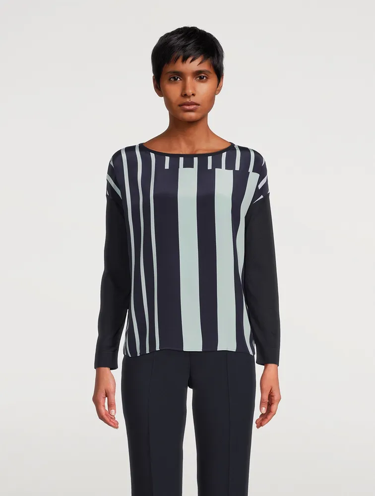 Silk Crepe Blouse In Stripe Print