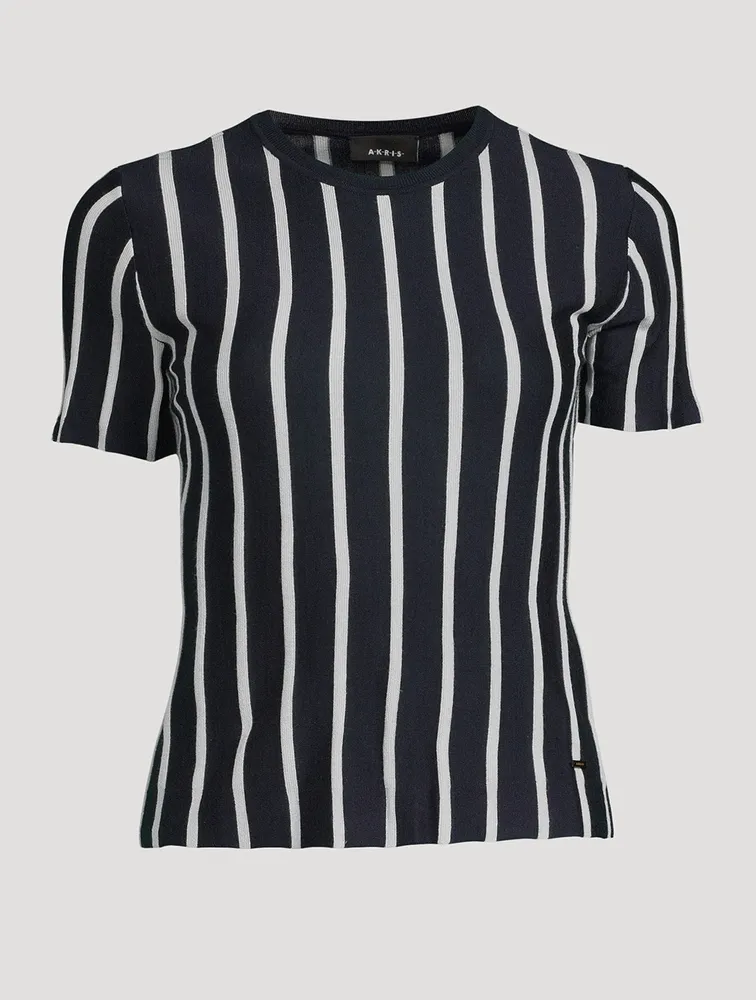 Striped Cashmere Silk Short-Sleeve Sweater