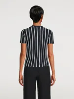 Striped Cashmere Silk Short-Sleeve Sweater