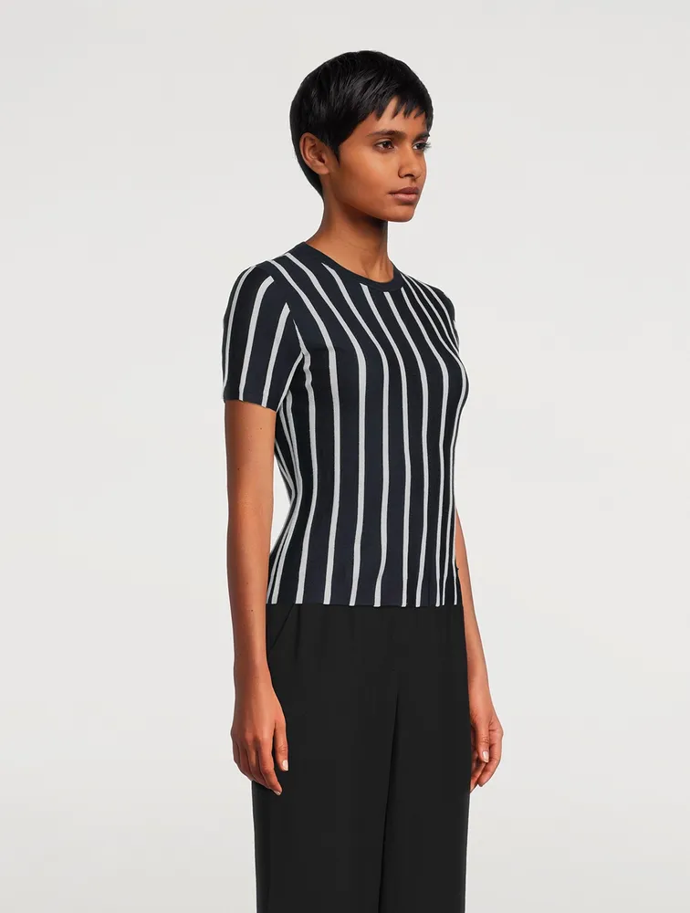 Striped Cashmere Silk Short-Sleeve Sweater