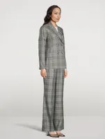 Cashmere Silk Gabardine Double-Breasted Blazer Check Print