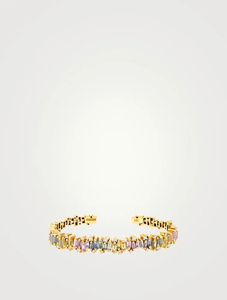 Pastel Fireworks 18K Gold Flexible Bangle Bracelet With Sapphires And Diamonds