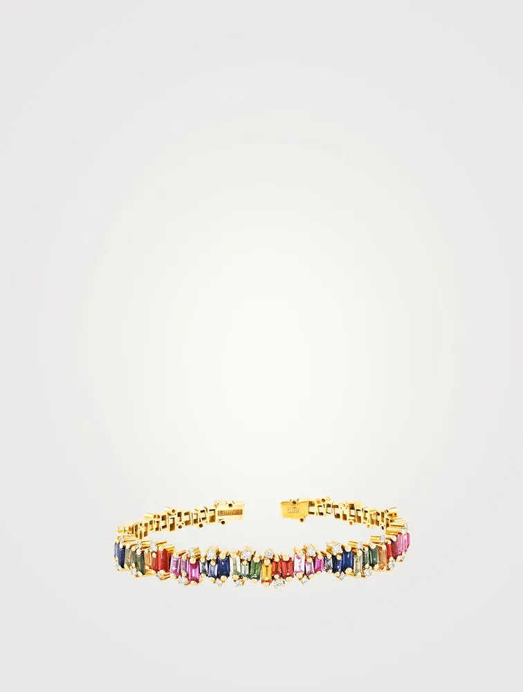 Rainbow Fireworks 18K Gold Flexible Bangle Bracelet With Sapphires And Diamonds