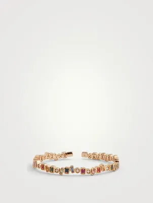 Fireworks 18K Gold Inlay Bangle Bracelet With Rainbow Sapphires And Diamonds