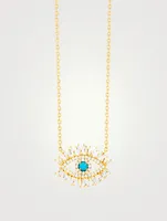 Medium 18K Gold Pavé Evil Eye Pendant Necklace With Turquoise And Diamonds