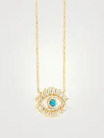 Medium 18K Gold Pavé Evil Eye Pendant Necklace With Turquoise And Diamonds