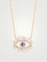 Medium 18K Rose Gold Pavé Evil Eye Pendant Necklace With Pink Sapphire And Diamonds