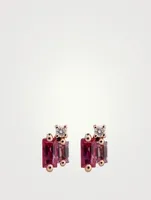 18K Rose Gold Layered Stud Earrings With Pink Sapphires And Diamonds