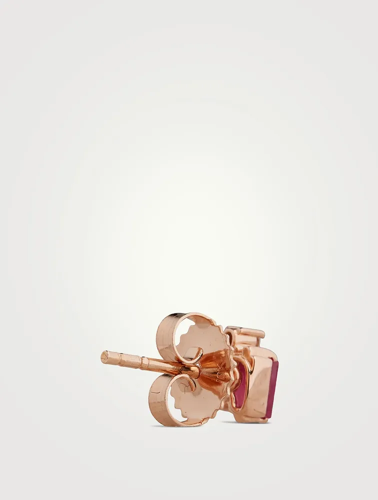 18K Rose Gold Layered Stud Earrings With Pink Sapphires And Diamonds