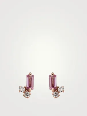 Fireworks 18K Rose Gold Stud Earrings With Pink Sapphire And Diamonds